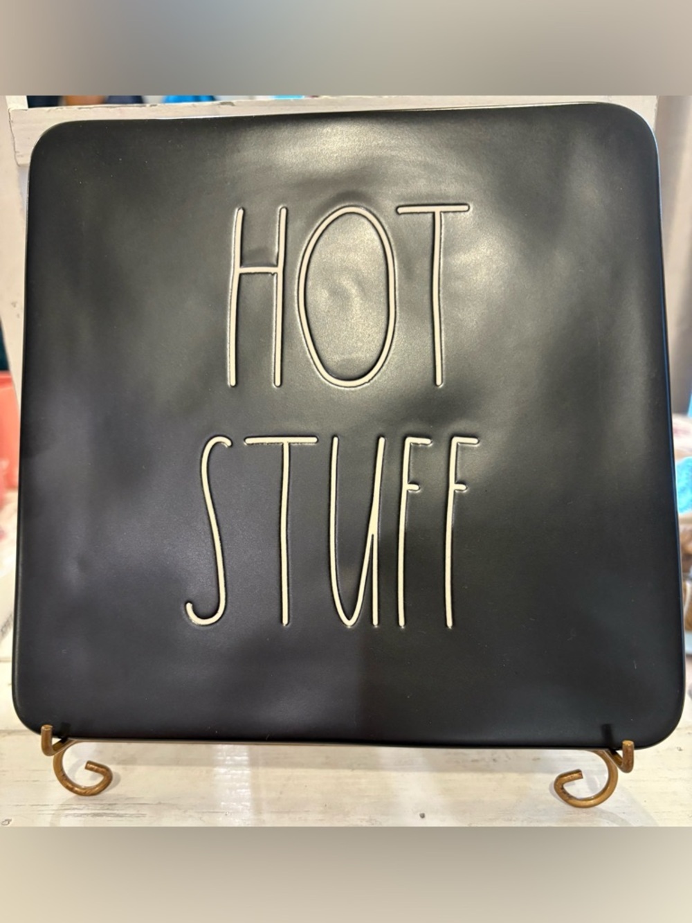 Rae Dunn Black "HOT STUFF" Ceramic Plate